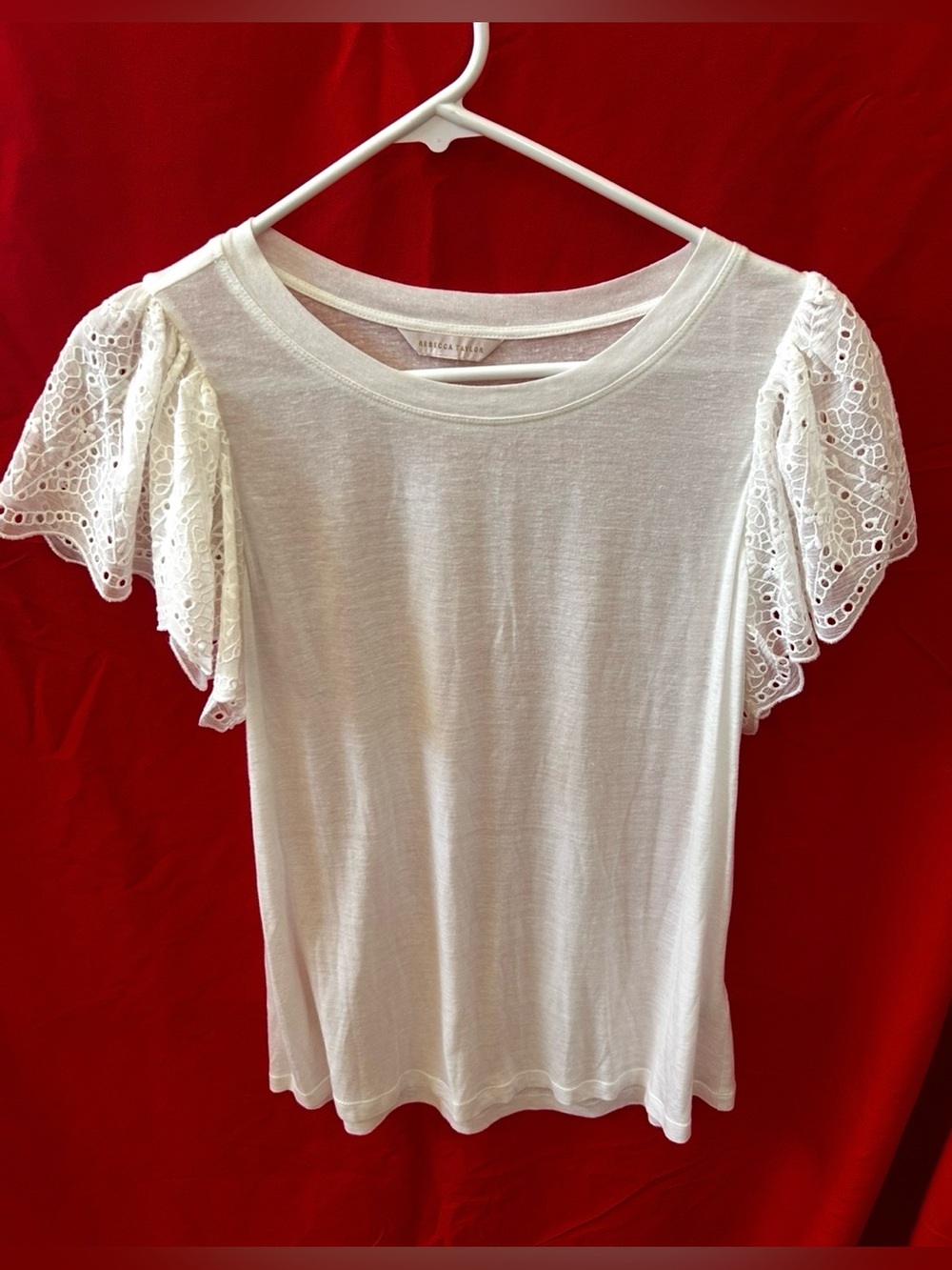 Rebecca Taylor White Eyelet Flutter Sleeve Tee
